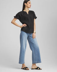 Chico's | Linen Flutter-Sleeve Popover Top/ Black