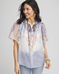 Chico's | Jacquard Flutter-Sleeve Blouse/ Blue Pearl