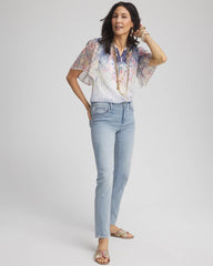 Chico's | Jacquard Flutter-Sleeve Blouse/ Blue Pearl