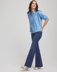 Chico's | Embellished Stretch Cotton Collared Shirt/ Tidal Blue