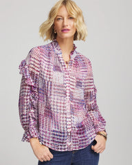 Chico's | Gingham-Print Georgette Blouse/ Gooseberry