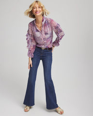 Chico's | Gingham-Print Georgette Blouse/ Gooseberry