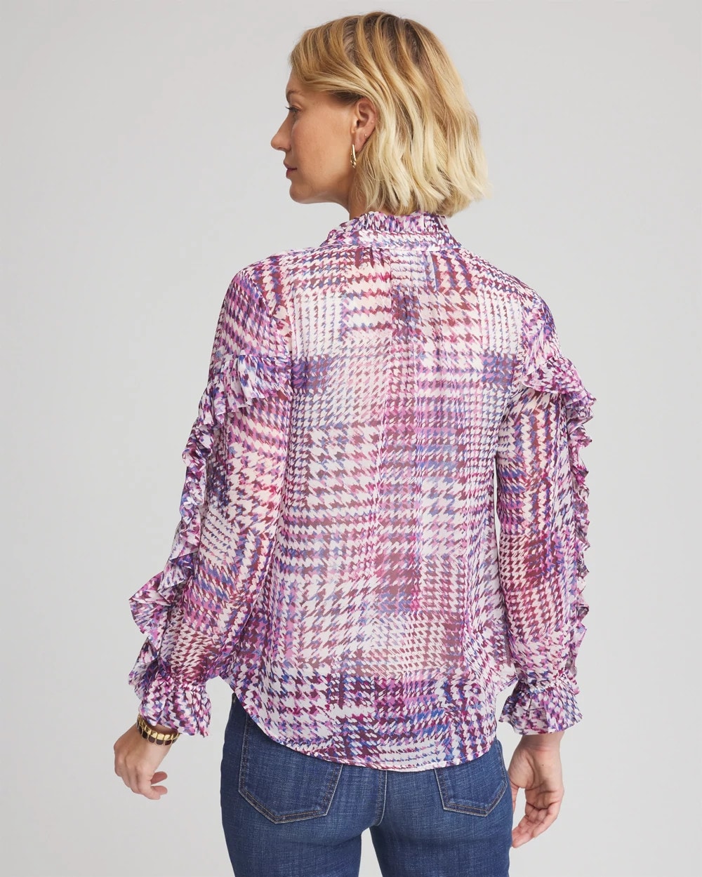 Chico's | Gingham-Print Georgette Blouse/ Gooseberry