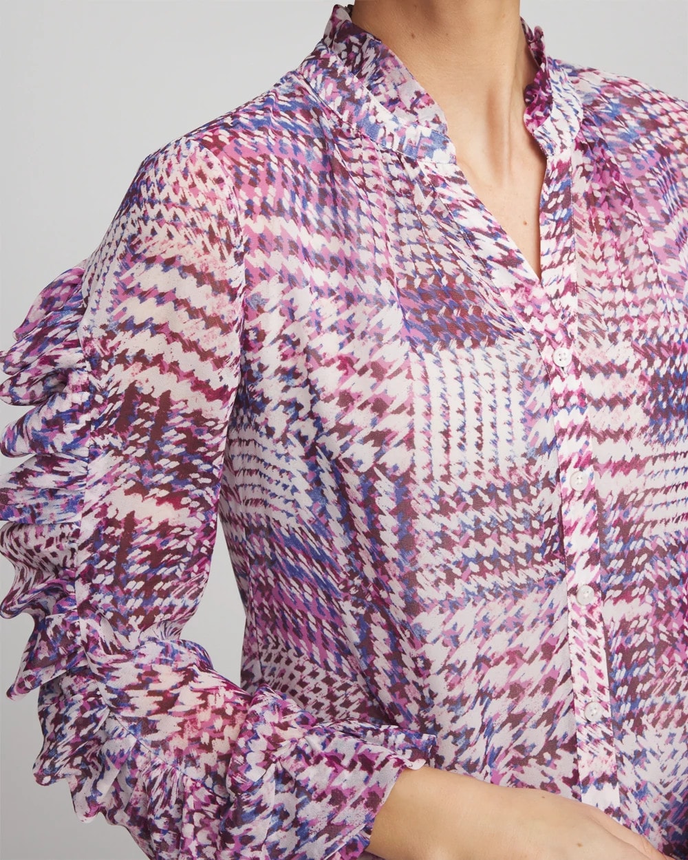 Chico's | Gingham-Print Georgette Blouse/ Gooseberry
