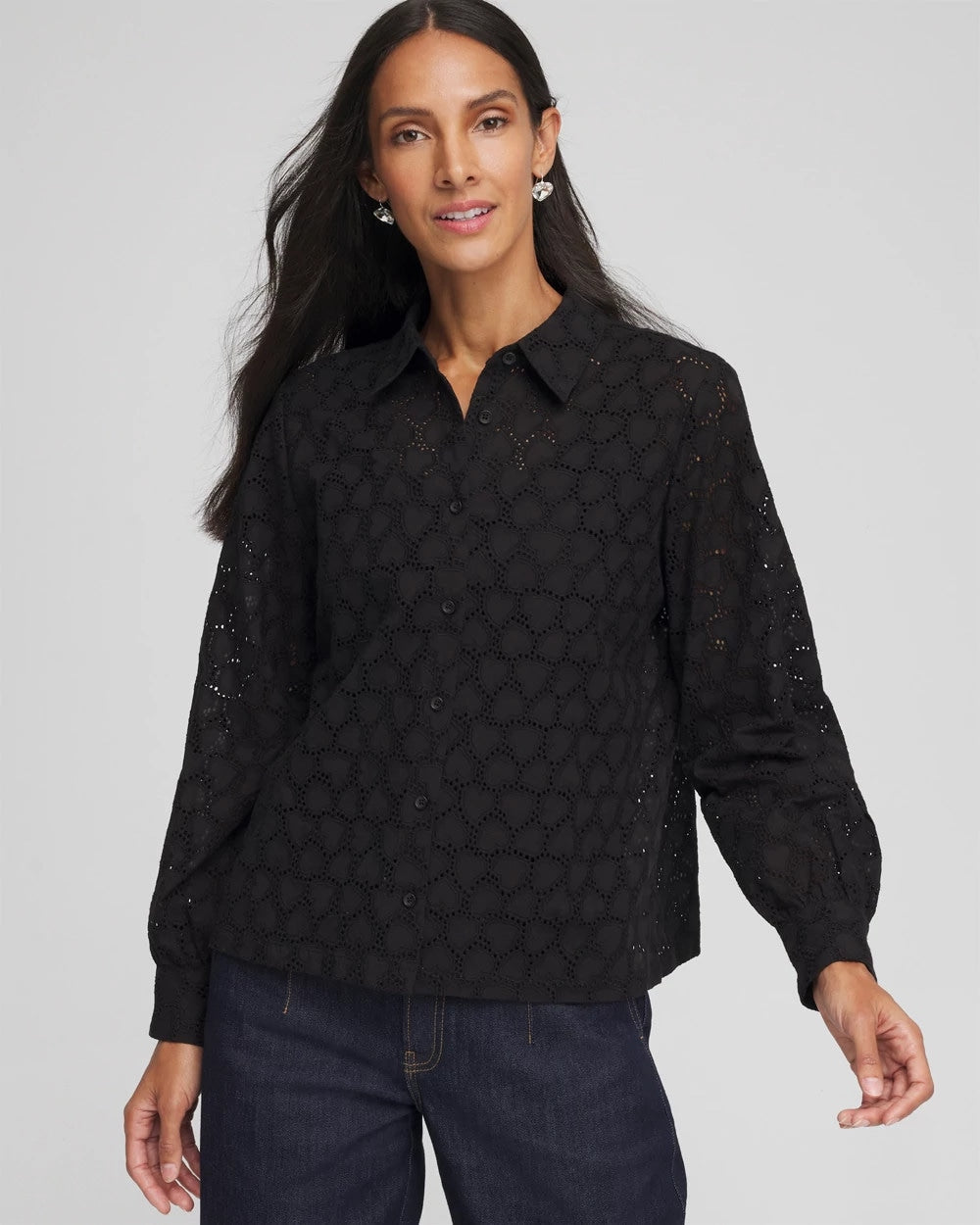 Chico's | Heart Eyelet Shirt/ Black