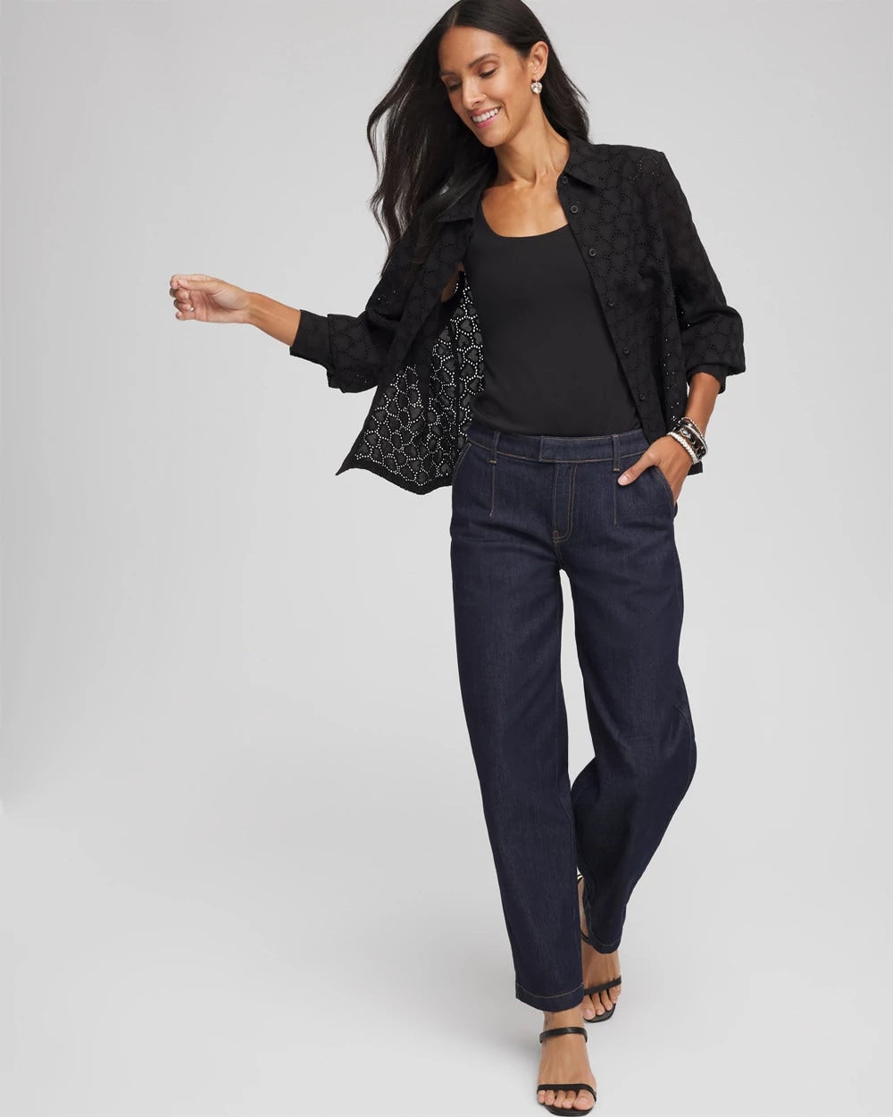 Chico's | Heart Eyelet Shirt/ Black