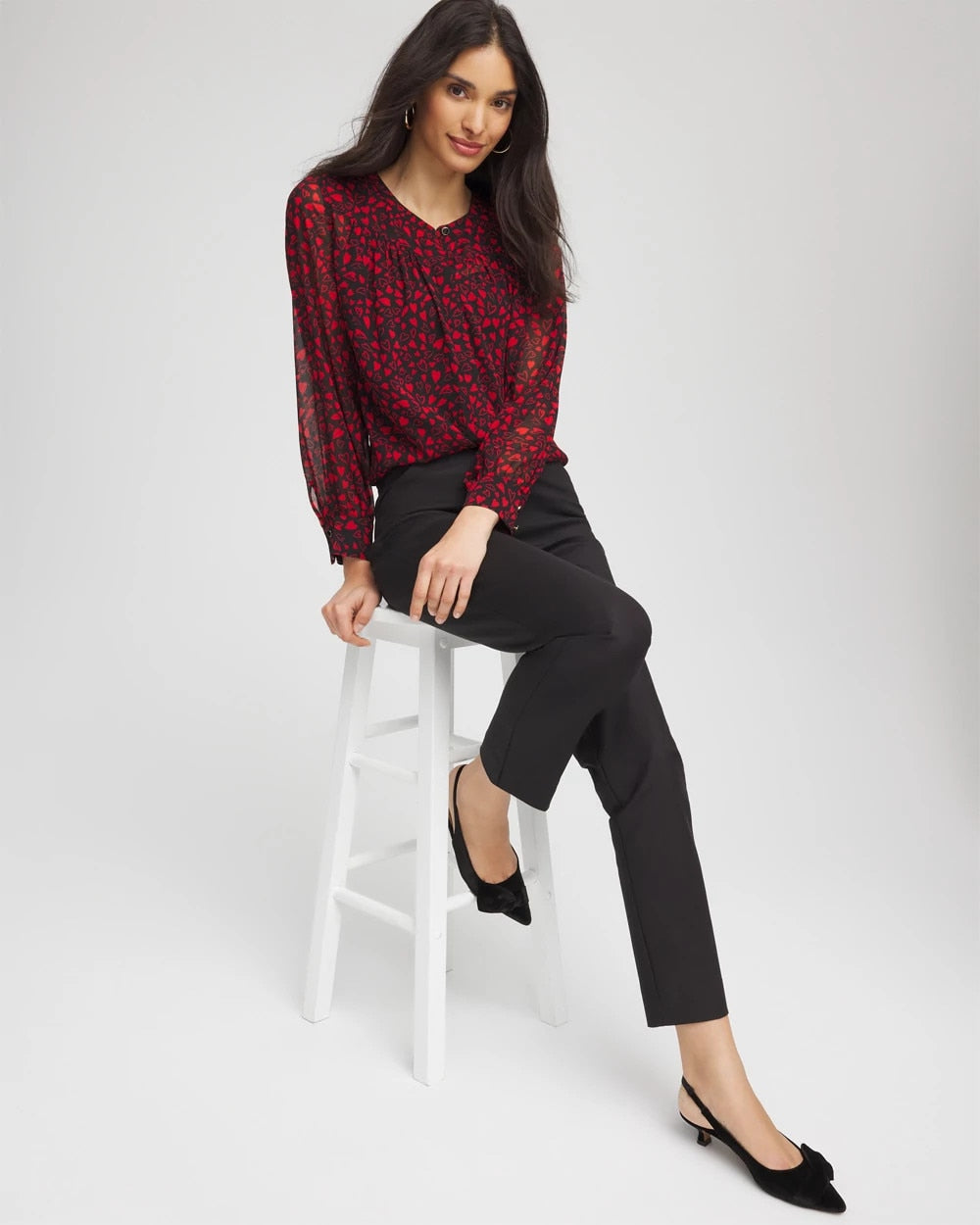 Chico's | Lover Girl Georgette Blouse/ Love Letter Red