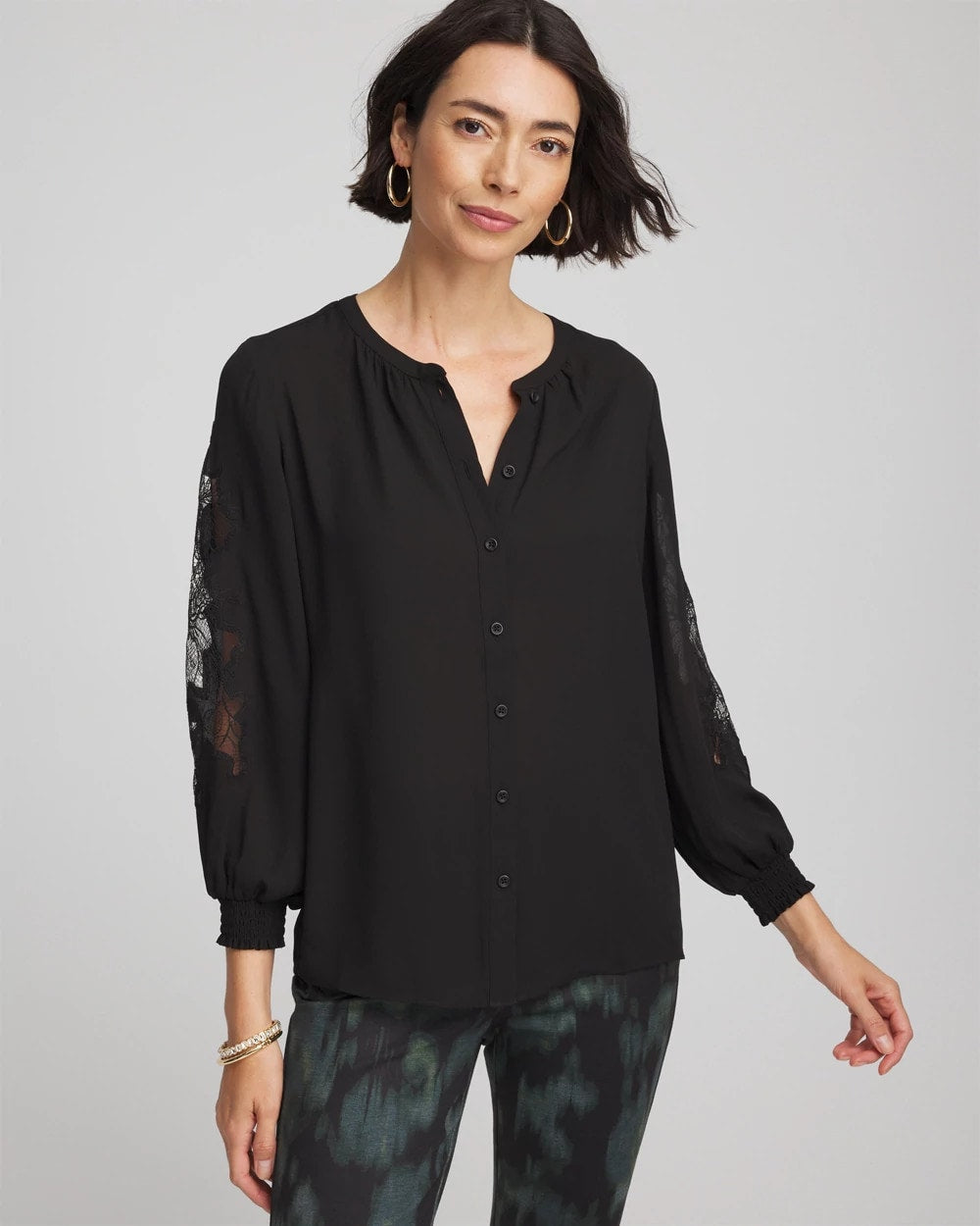 Chico's | Crepe Banded Collar Blouse/ Black
