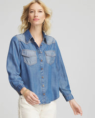 Chico's | Tencel™ Colorblock Classic-Fit Shirt/ Bailey Indigo