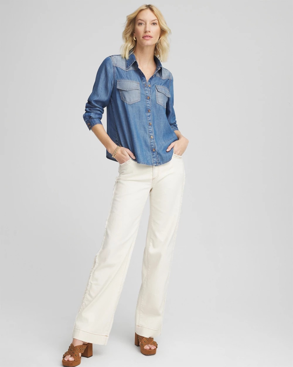 Chico's | Tencel™ Colorblock Classic-Fit Shirt/ Bailey Indigo