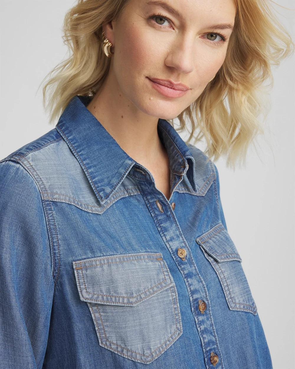 Chico's | Tencel™ Colorblock Classic-Fit Shirt/ Bailey Indigo