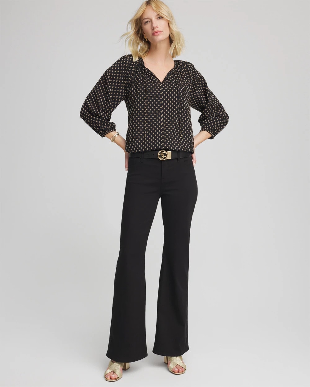 Chico's | Floral Print Tie-Neck Top/ Black