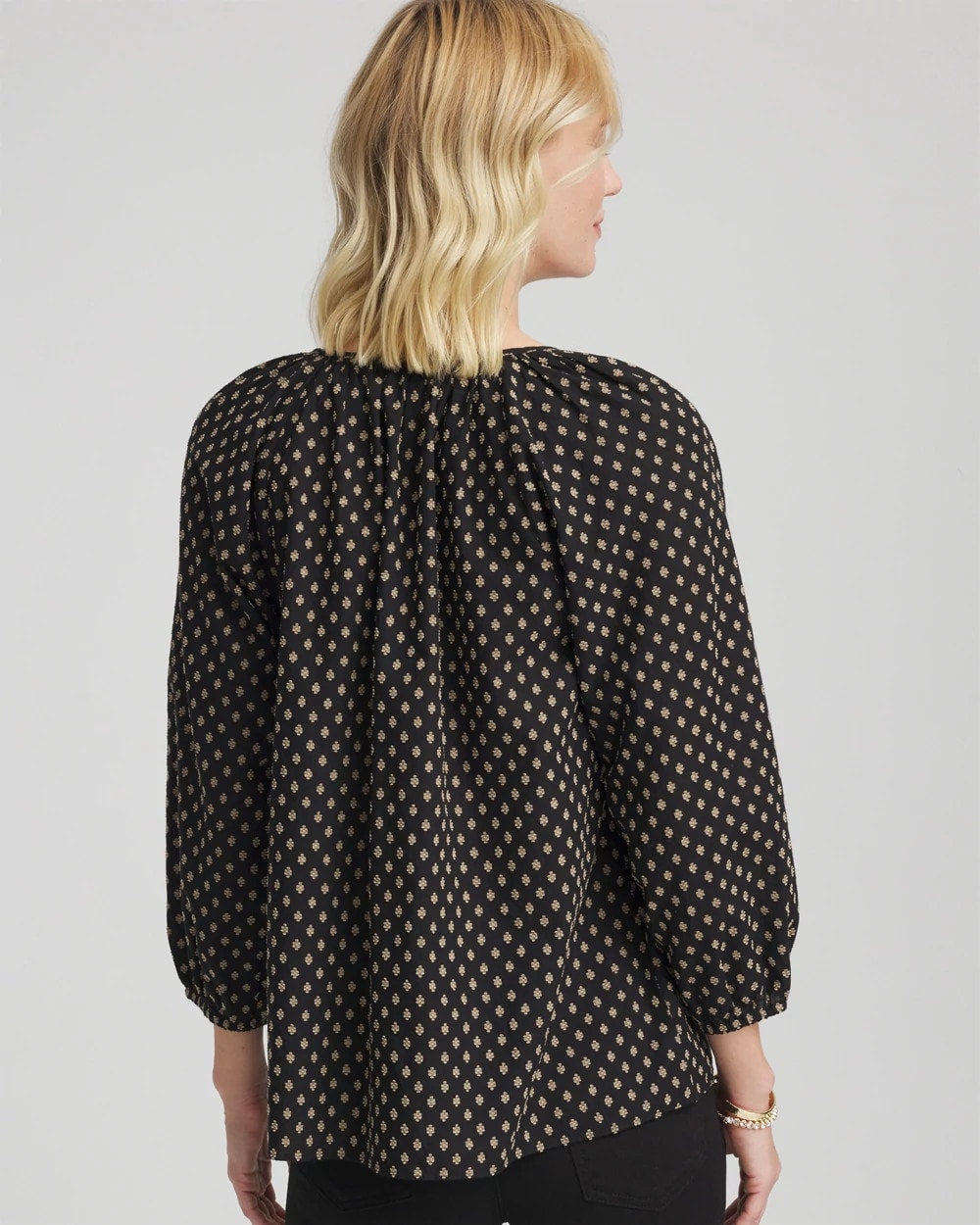 Chico's | Floral Print Tie-Neck Top/ Black