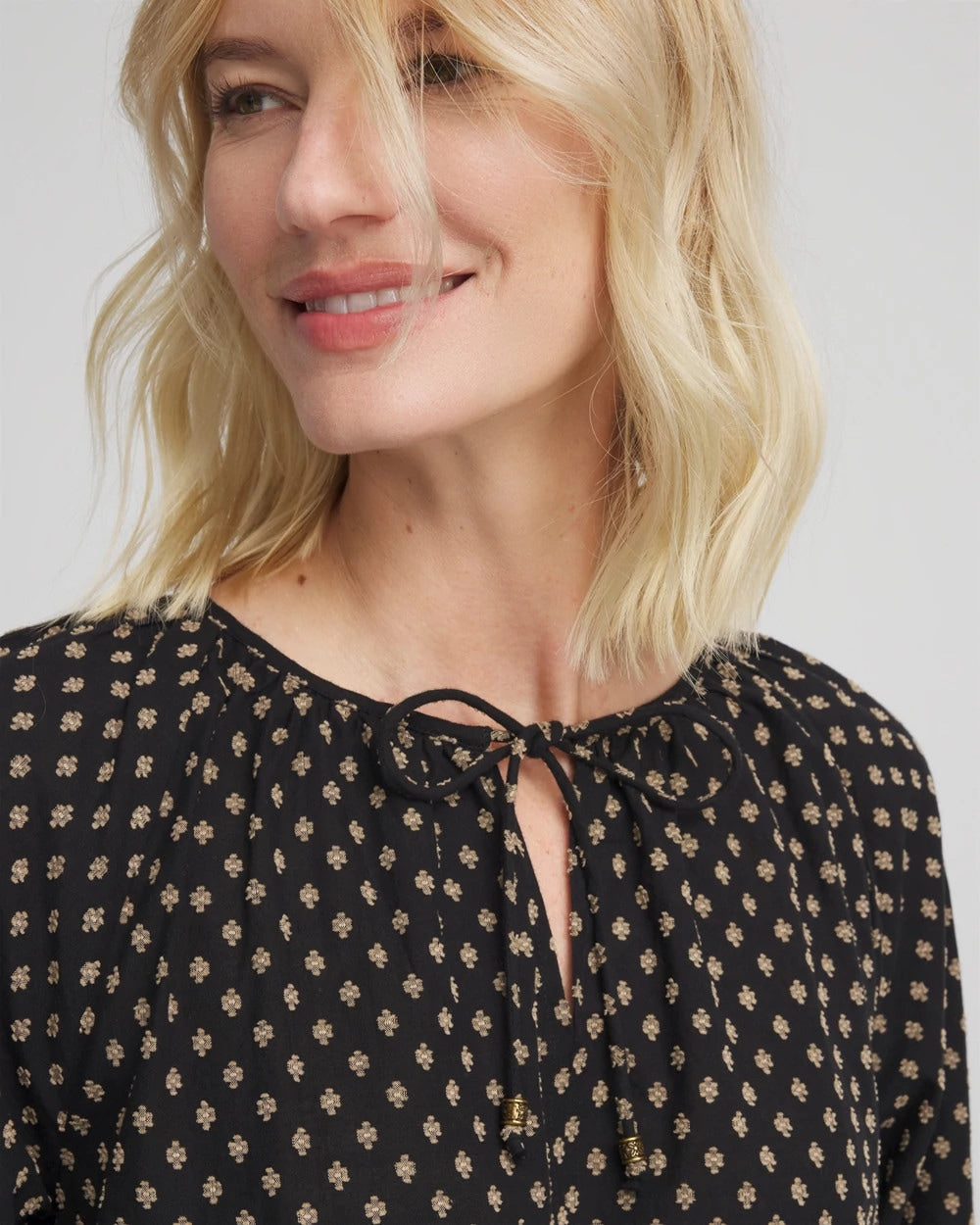 Chico's | Floral Print Tie-Neck Top/ Black