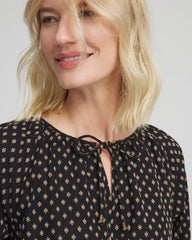 Chico's | Floral Print Tie-Neck Top/ Black