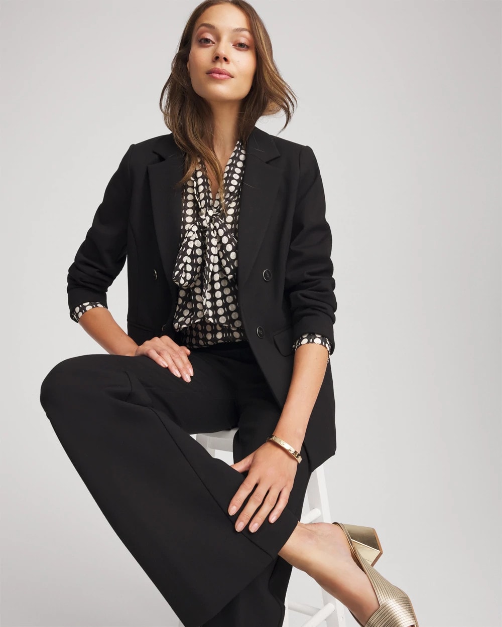 Chico's | Clip-Dot Tie-Front Blouse/ Black