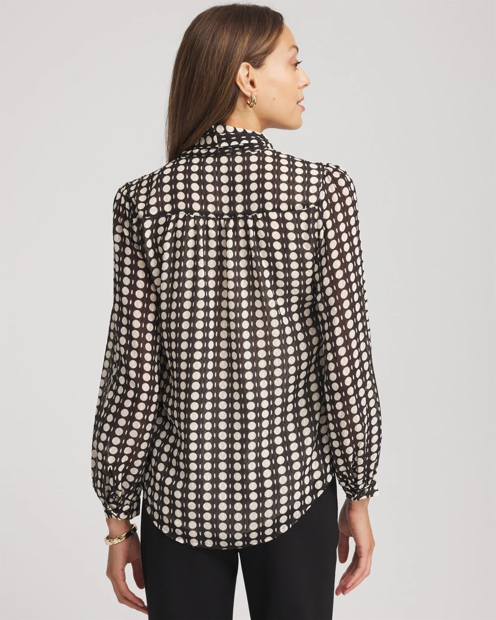 Chico's | Clip-Dot Tie-Front Blouse/ Black