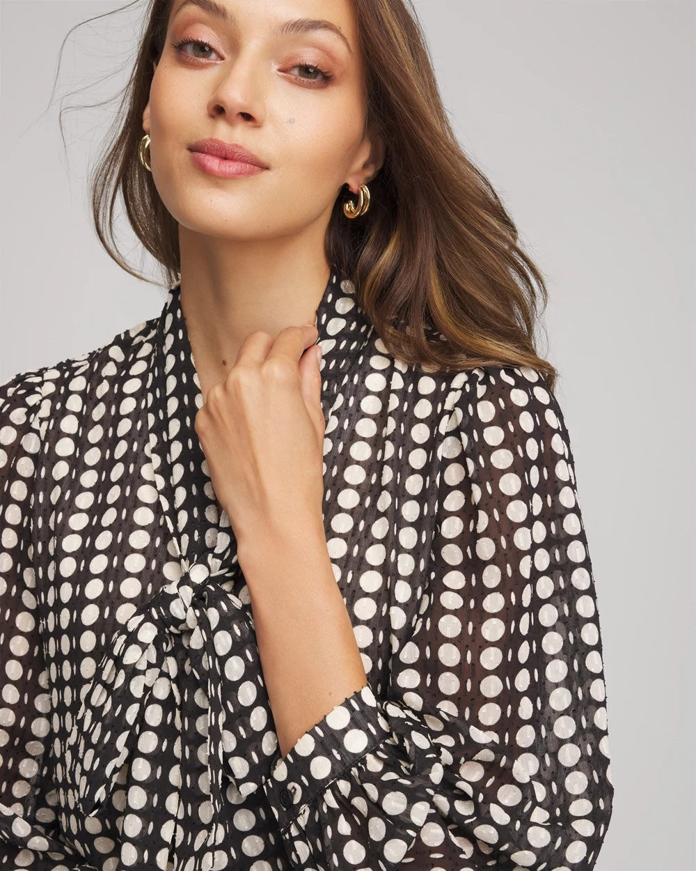 Chico's | Clip-Dot Tie-Front Blouse/ Black
