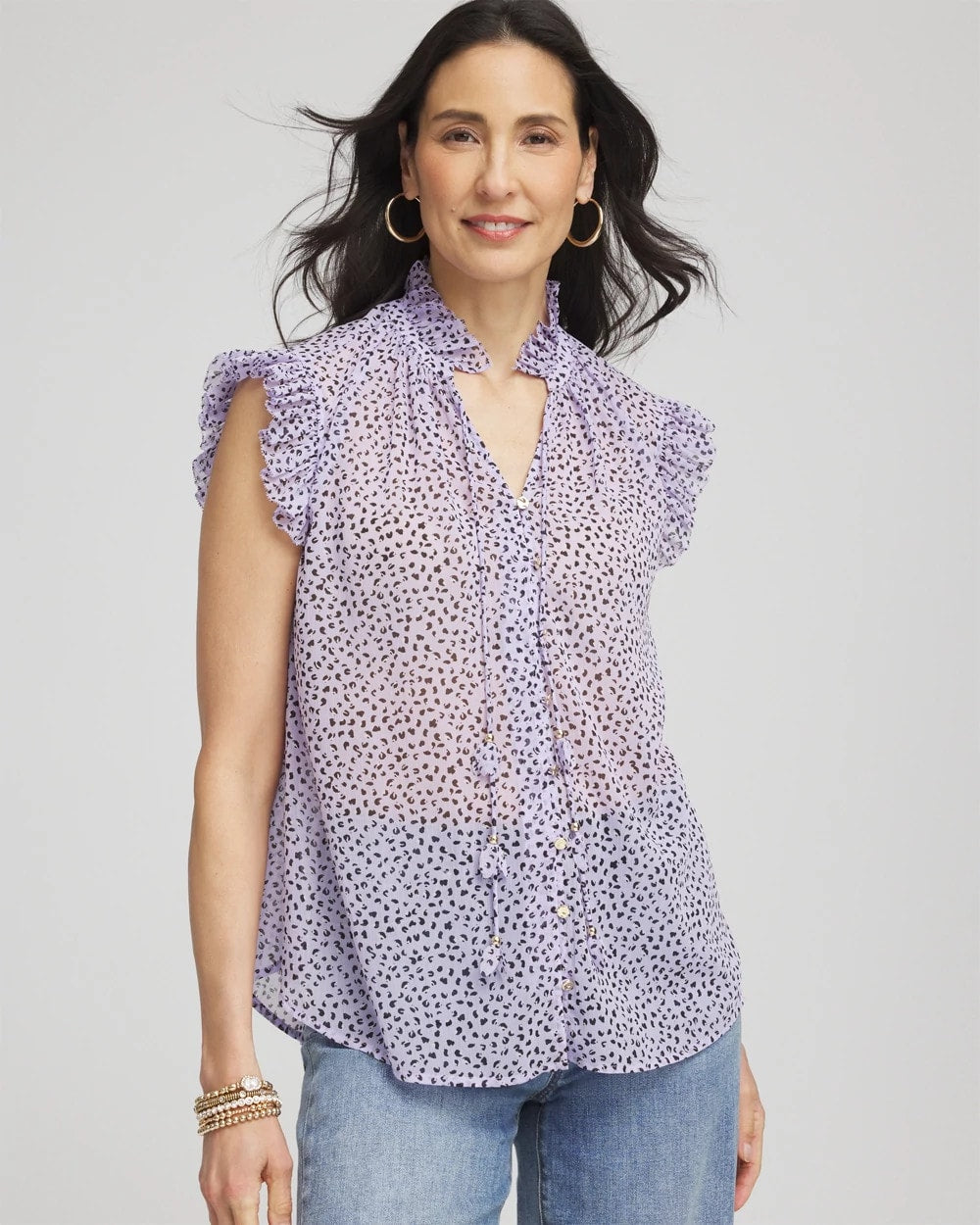 Chico's | Cheetah Print Ruffle-Collar Blouse/ Violet Aura