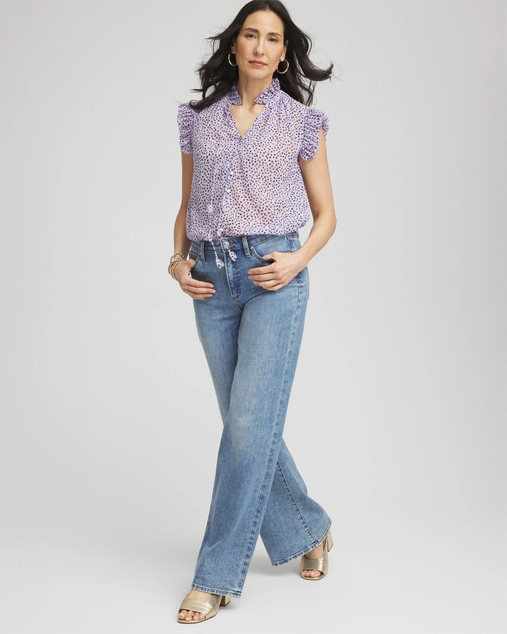 Chico's | Cheetah Print Ruffle-Collar Blouse/ Violet Aura
