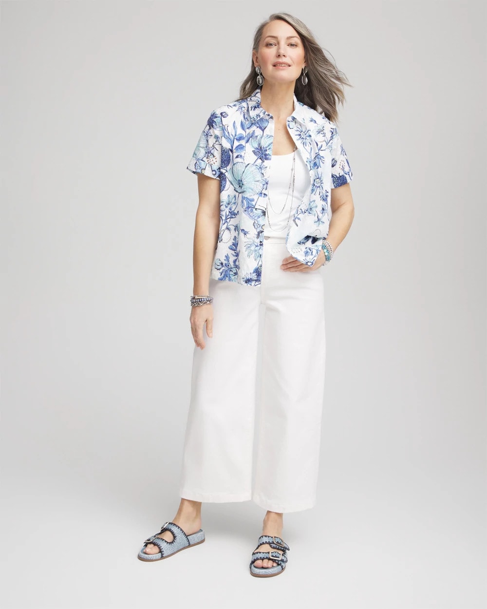 Chico's | Butterfly Voile Short Sleeve Shirt/ Lush Iris