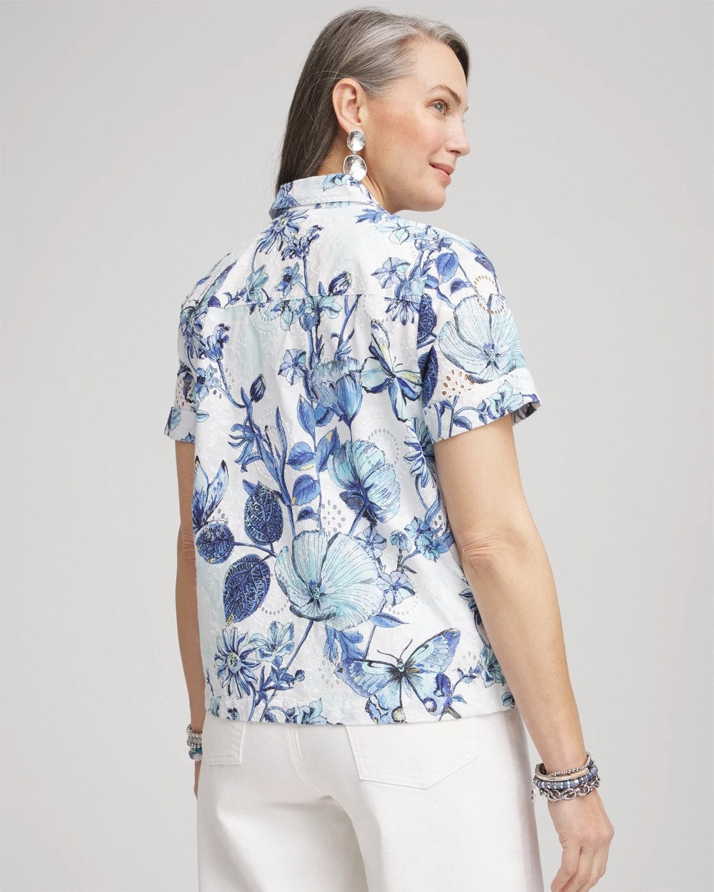 Chico's | Butterfly Voile Short Sleeve Shirt/ Lush Iris