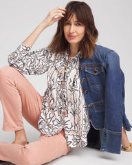 Chico's | Faux Silk Floral Collared Shirt/ French Blush