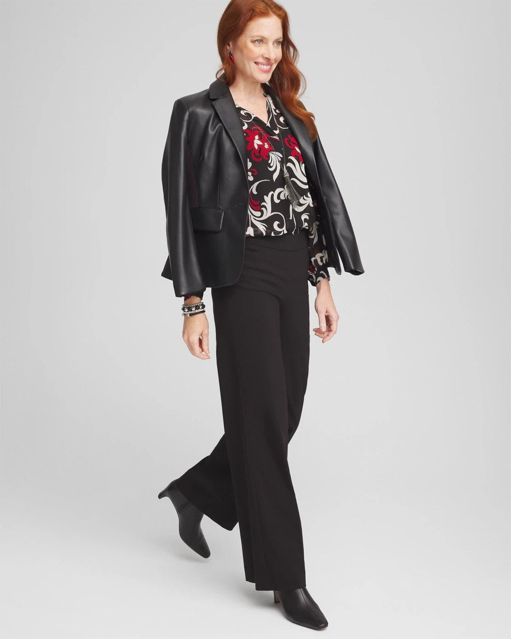 Chico's | Crinkle Chiffon Floral Blouse/ Black