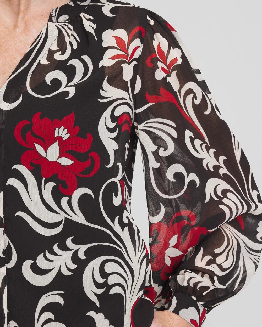 Chico's | Crinkle Chiffon Floral Blouse/ Black