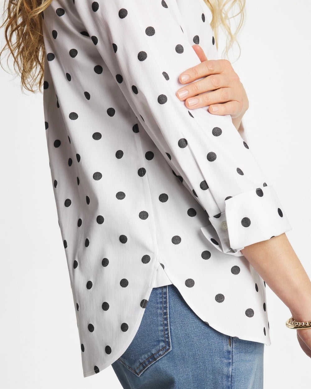 Chico's | No Iron™ Stretch Perfect Dots Shirt/ Optic White