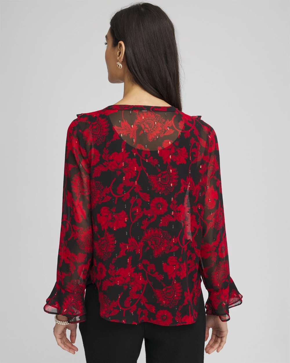 Chico's | Georgette Clip Dot Ruffle Blouse/ Carmine Red