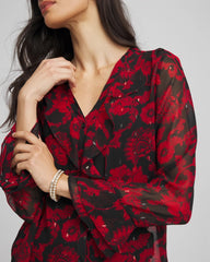 Chico's | Georgette Clip Dot Ruffle Blouse/ Carmine Red