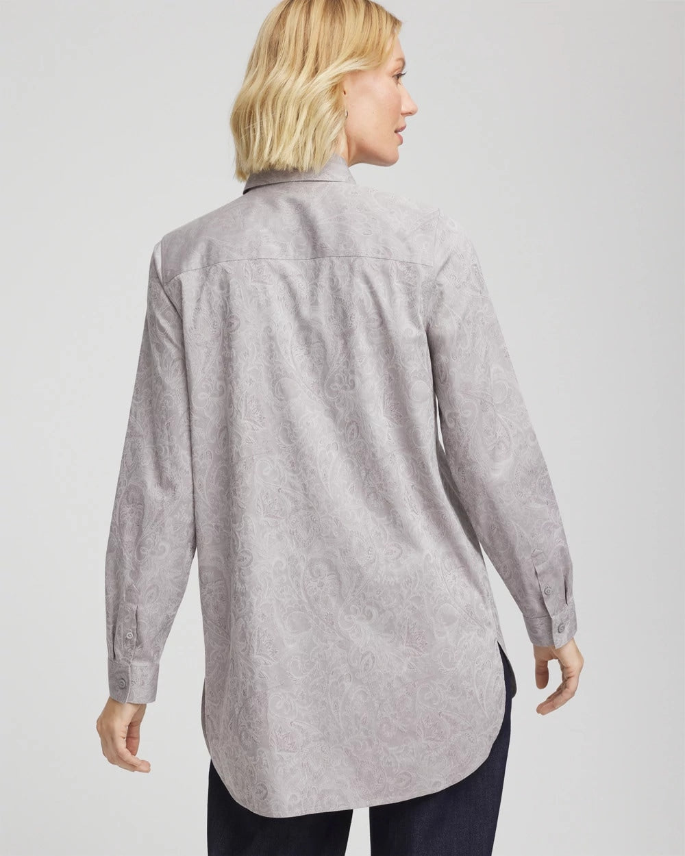 Chico's | No Iron™ Lace Jacquard Stretch Tunic/ Moon Shade Gray