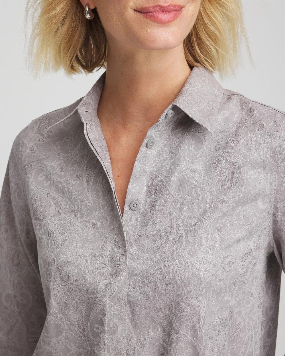 Chico's | No Iron™ Lace Jacquard Stretch Tunic/ Moon Shade Gray