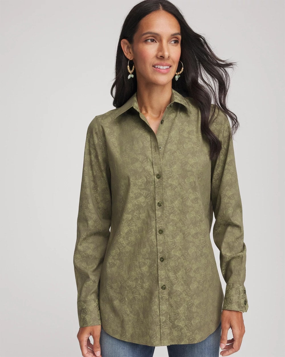 Chico's | No Iron™ Jacquard Shirt/ Sage Meadow