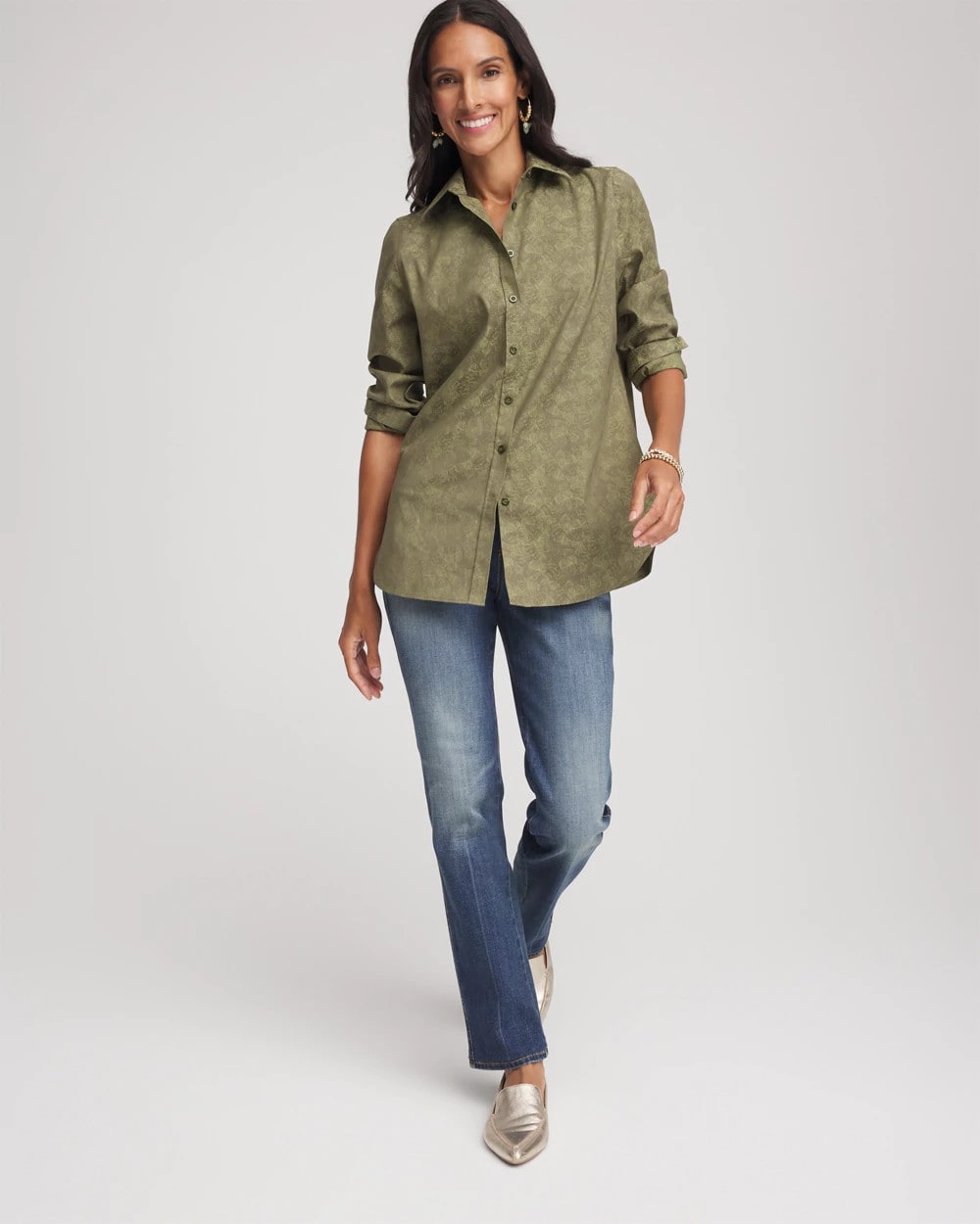 Chico's | No Iron™ Jacquard Shirt/ Sage Meadow