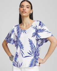 Chico's | Flutter Sleeve Satin Top/ Blue Casa