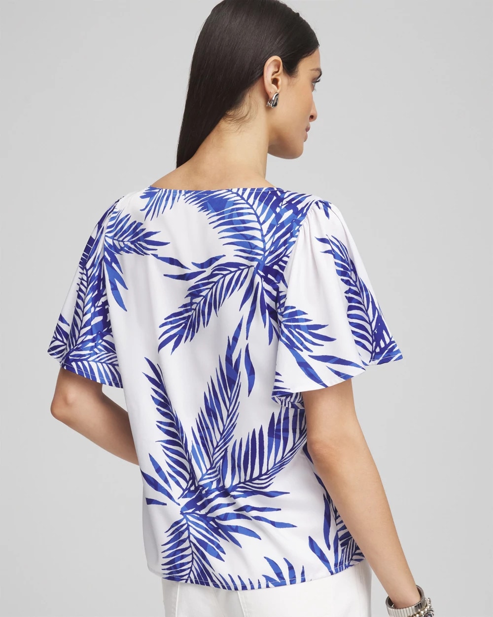 Chico's | Flutter Sleeve Satin Top/ Blue Casa