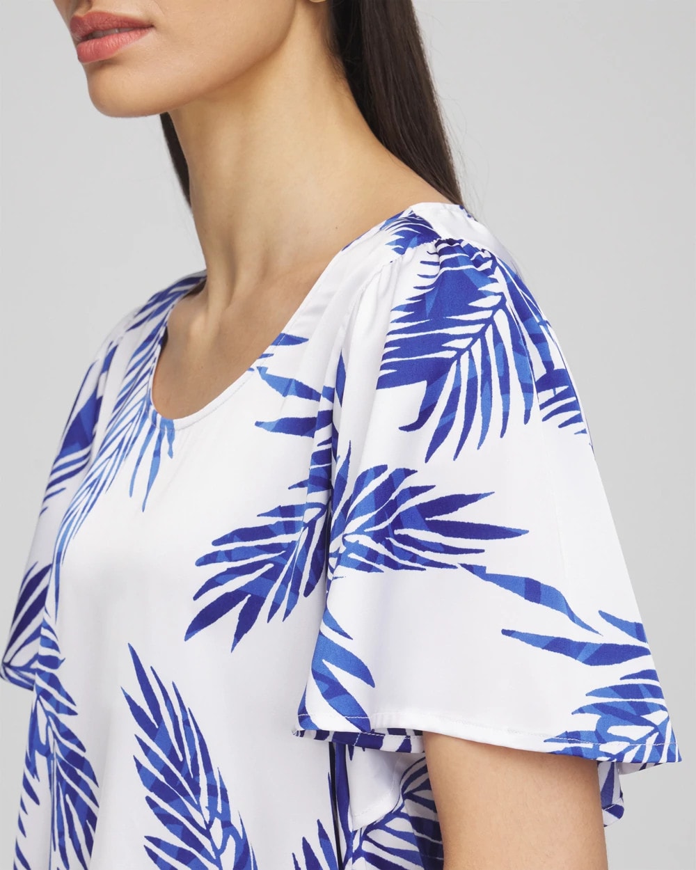Chico's | Flutter Sleeve Satin Top/ Blue Casa