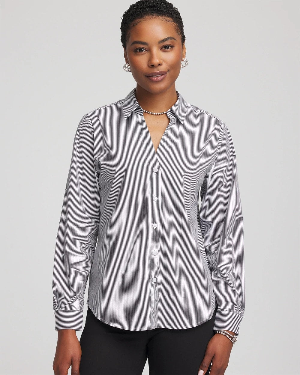Chico's | Poplin Stripe Shirt/ Black