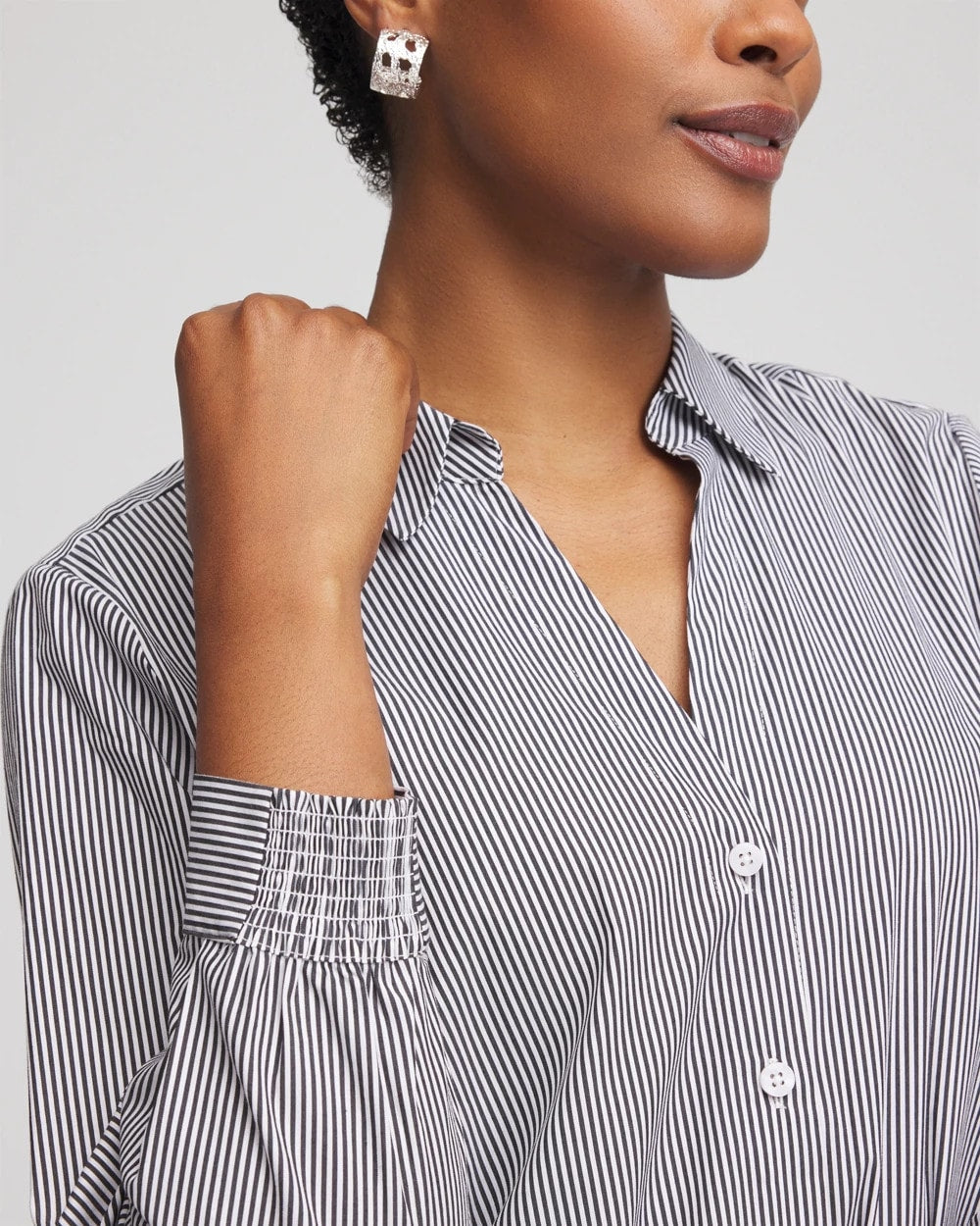Chico's | Poplin Stripe Shirt/ Black