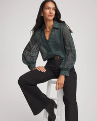 Chico's | Clip-Dot Billow-Sleeve Blouse/ Darkest Spruce