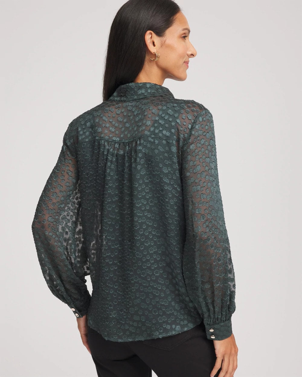Chico's | Clip-Dot Billow-Sleeve Blouse/ Darkest Spruce