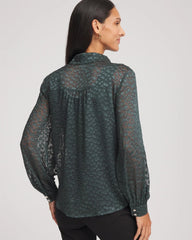 Chico's | Clip-Dot Billow-Sleeve Blouse/ Darkest Spruce