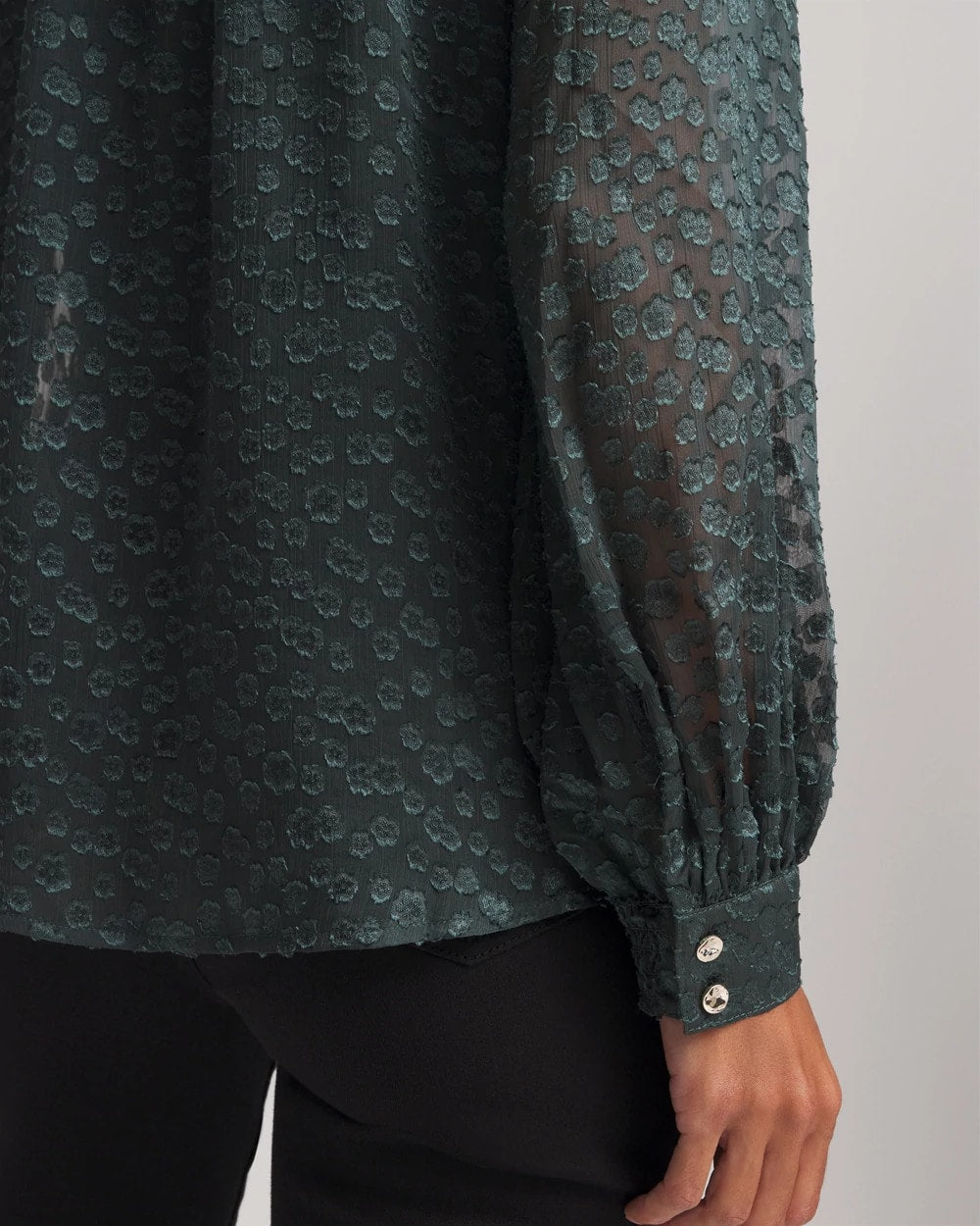 Chico's | Clip-Dot Billow-Sleeve Blouse/ Darkest Spruce