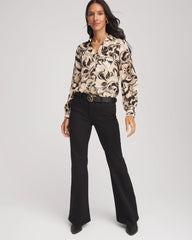 Chico's | Floral Burnout Blouson-Sleeve Blouse/ Black
