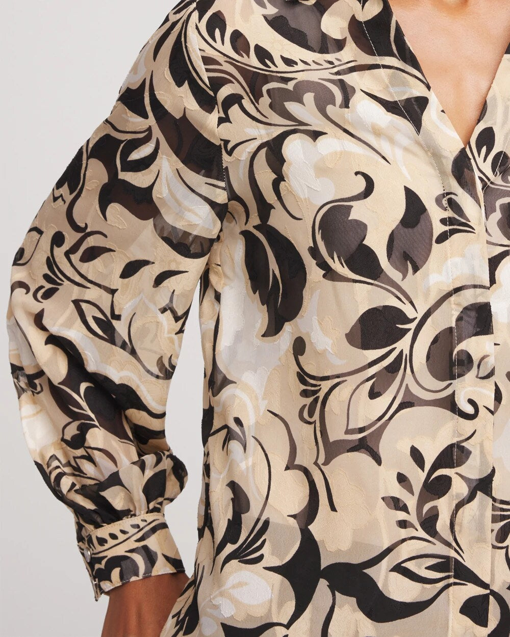 Chico's | Floral Burnout Blouson-Sleeve Blouse/ Black