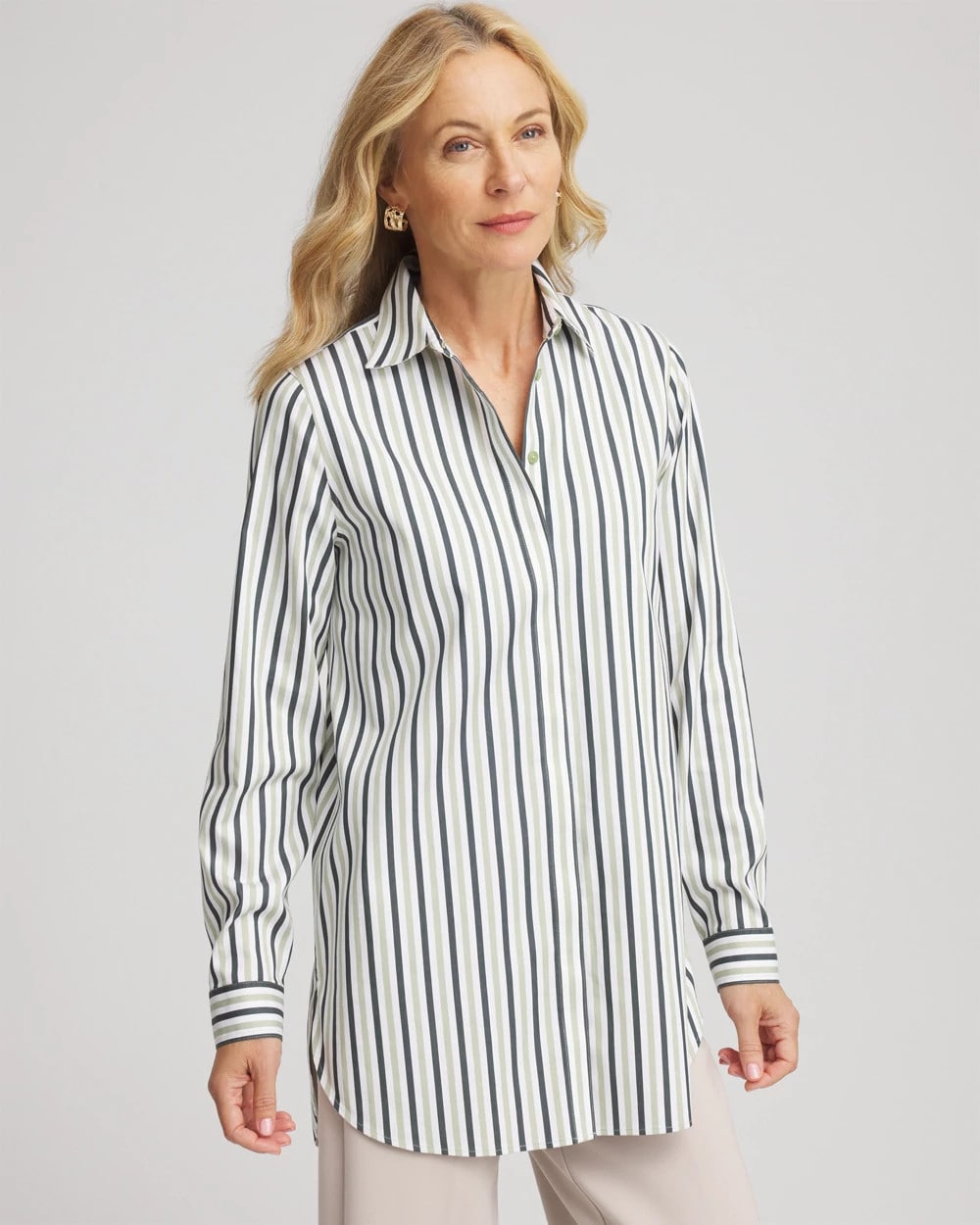Chico's | No Iron™ Striped Shirt/ Sage Meadow