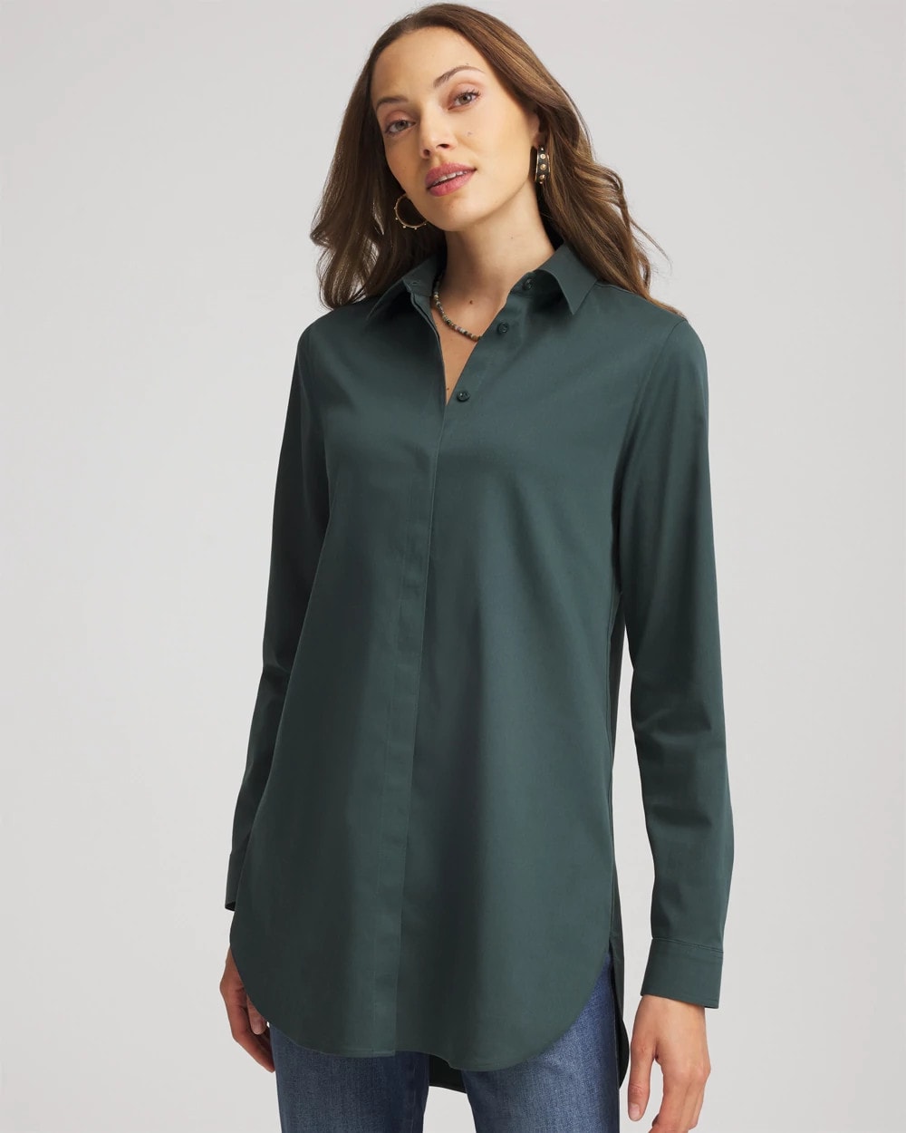 Chico's | No Iron™ Long-Sleeved Tunic/ Darkest Spruce