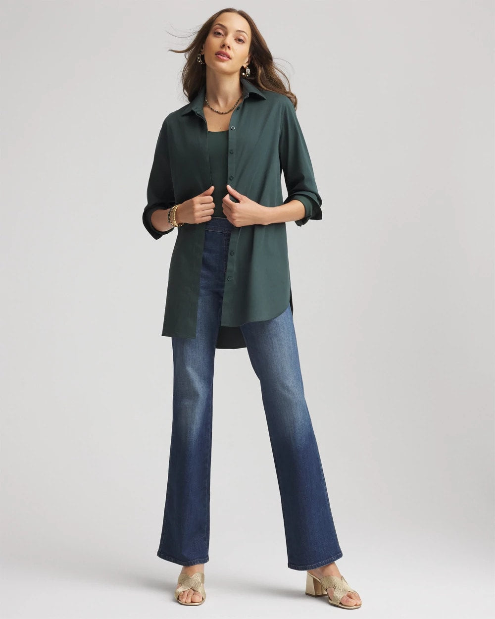 Chico's | No Iron™ Long-Sleeved Tunic/ Darkest Spruce